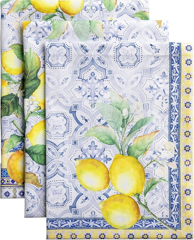 Maison d' Hermine Kitchen Towels Set of 3 100% Cotton 27.50" x 20" Reusable Cloth Tea Dish Towels Absorbent with Hanging Loop for Kitchen Farmhouse Hotel Spring Summer - Citrus