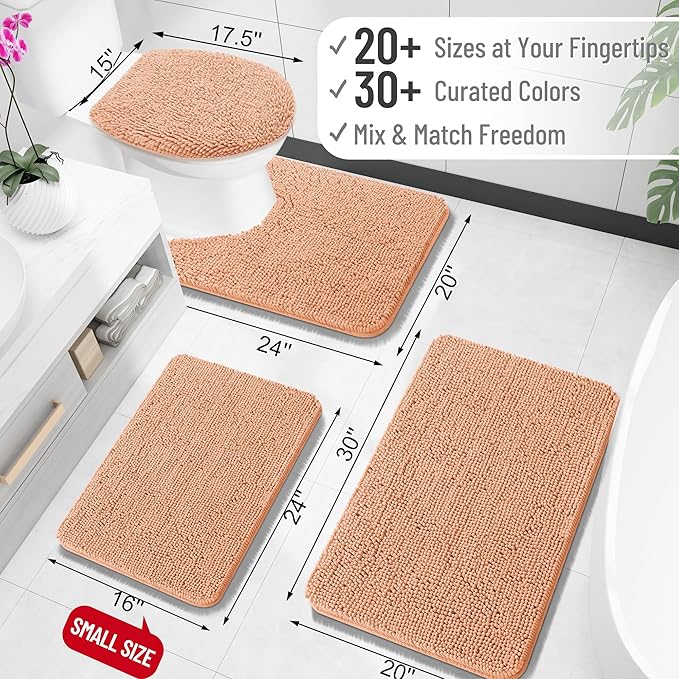 OLANLY Small Bathroom Rugs 24x16, Extra Soft Absorbent Chenille Bath Rugs, Rubber Backing Quick Dry, Machine Washable Bath Mats for Bathroom Floor, Tub and Shower, Home Decor Accessories, Peach