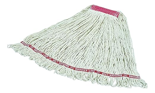 Rubbermaid Commercial Products Swinger Loop Mop Head Replacement, 1-Inch Headband, Large, White, Cotton/Synthetic Industrial Wet Mop for Floor Cleaning Office/School/Stadium/Lobby/Restaurant