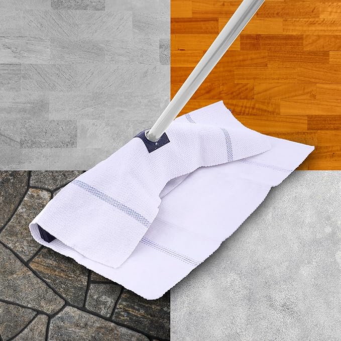 Superio White Squeegee Cloth with Hole for Cuban Style Mop, Israeli Spunja Cleaning Mop Towels- Kitchen Bathroom Tiles, Stone, Parquet Wood Floor Wash, 24 Pack