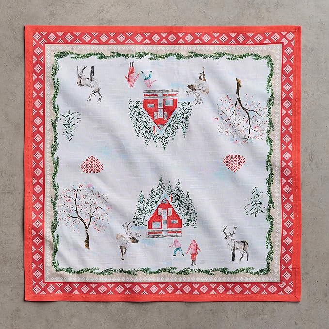 Maison d' Hermine Cloth Napkins Set of 4 100% Cotton for Thanksgiving Christmas Decorations Everyday Reusable Square Fall Napkins Cloth Washable Dinner Party (Rural Christmas, 20"x20")