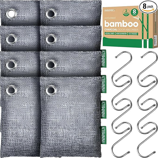 Innmily Activated Charcoal Odor Absorber, Odor Eliminator for Strong Odor,Bamboo Charcoal Air Purifying Bags for Shoe Home Car Closet Pet, Sneaker Deodorizer, Smoke Room Deodorizer(8 x 60g)