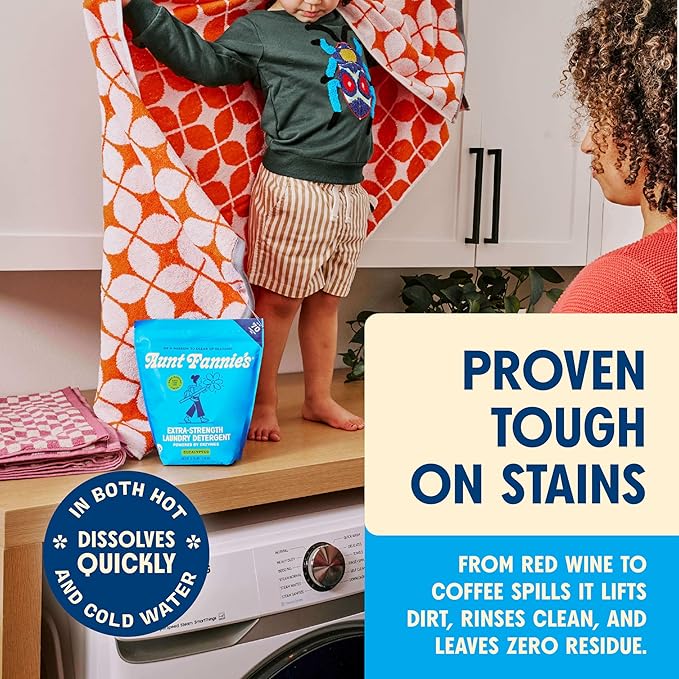 Aunt Fannie's Extra Strength Powder Laundry Detergent, Stain Fighting, Plant Based, Natural Ingredients, 70 Loads Per Bag, Eucalyptus, 88 Oz