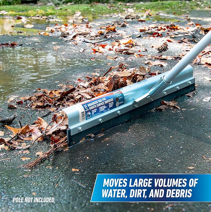 Unger Professional AquaDozer Max Kit, 24” Smooth Surface Straight Floor Squeegee and 48” Dual End Pole, Scrubber and Broom for Clean and Dry Concrete Floors and Asphalt