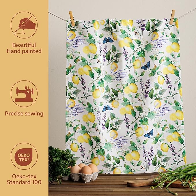 Maison d'Hermine Kitchen Towels Set of 2 100% Cotton 27.50" x 20" Reusable Cloth Tea Dish Towels Absorbent with Hanging Loop for Kitchen, Home, Dining, Cocktail Parties (Sivergue)