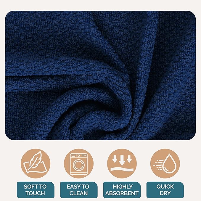 Casa Platino Kitchen Towel Set 8 Pc 4 Dish Cloths (13"x13") & 4 Kitchen Towels (16"x26") - Absorbent, Quick Dry, Soft, Durable Dish Rags With Hanging Loop for Wiping Surfaces & Drying Dishes - Blue.