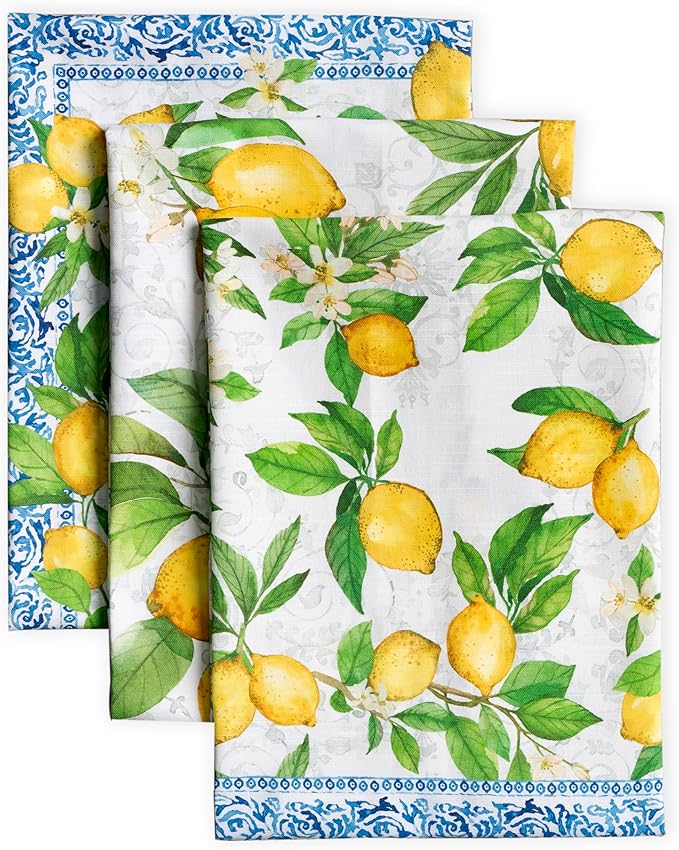 Maison d' Hermine Kitchen Towels Set of 3 100% Cotton 27.50" x 20" Reusable Cloth Tea Dish Towels Absorbent with Hanging Loop for Kitchen Farmhouse Hotel Spring Summer - Cedrat