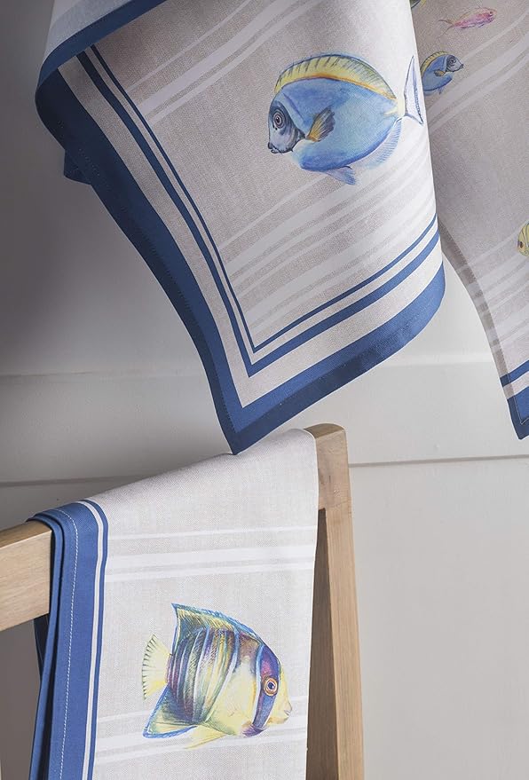 Maison d' Hermine Kitchen Towels Set of 3 100% Cotton 27.50" x 20" Reusable Cloth Tea Dish Towels Absorbent with Hanging Loop for Kitchen Farmhouse Hotel Spring Summer - Poisson