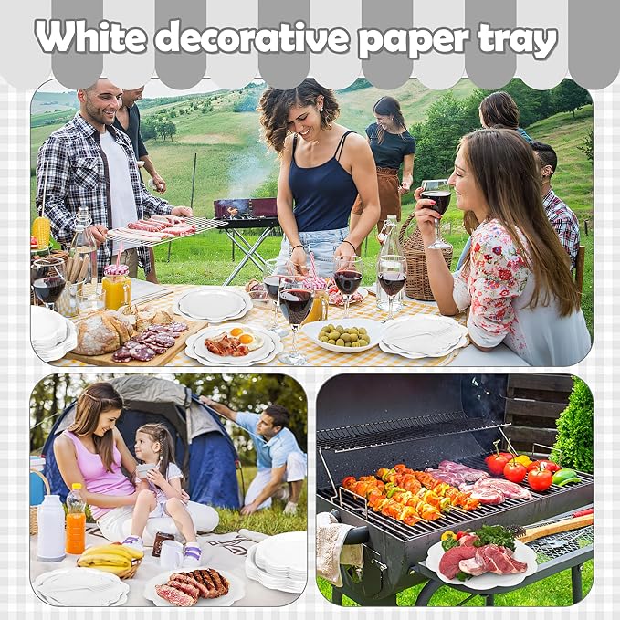 96 Pcs White Paper Plates and Napkins Set Party Supplies, Tableware set for 24 Guest include Disposable White Scalloped Plates, Napkins and Forks for Baby Shower Bridal Shower Wedding