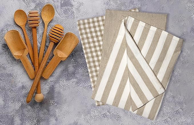 Kitchen Towels or Tea Towels with Hanging Loop | Cotton Flax | 20" X 28" | Set of 3 | Super Absorbent, Quick Drying, Hand Towels for Modern Kitchen Décor | Assort Design