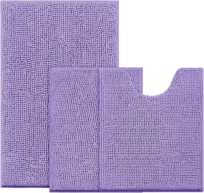 BYSURE Lavender Bathroom Rugs Sets 3 Piece Non Slip Extra Absorbent Plush Chenille Soft Washable Bath Mats
