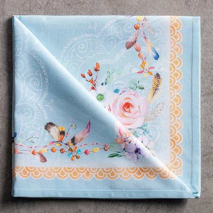 Maison d' Hermine 100% Cotton Cloth Napkins Set of 4 Everyday Reusable Square Napkins Cloth Washable Dinner Party Wedding Restaurant Hotel Kitchen Spring Summer (Ibiza - Blue, 20" x 20")