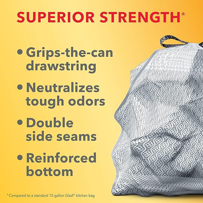 Glad Tall Kitchen Trash Bags 13 Gallon, Gain Original Garbage Bags, Odorshield with Drawstring, 34 Count
