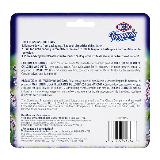 Clorox Fraganzia Small Rooms Air Freshener, Lavender with Eucalyptus - Peel & Place, No-Plug, Battery-Free for Closets, Laundry Room, Entry Way, Bathroom, 0.25 Fl Oz Each, 2 Count