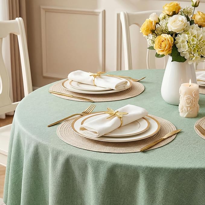 IVAPUPU Textured Tablecloth Round 60 Inch - Sage Green Waterproof Spill-Proof Wipeable Table Cloth Round Cover Wrinkle Free Circle Dining Tablecloths for Spring Wedding Birthday Farmhouse 2-4 Seats