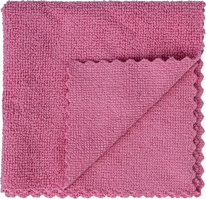 Restaurantware-Clean Tek Professional 11.81 x 11.81 Inch Microfiber Rags In a Box, 25 Absorbent Cleaning Cloths - No-Scratch, Pink Microfiber Reusable Edgeless Cleaning Towels, Leaves No Streak