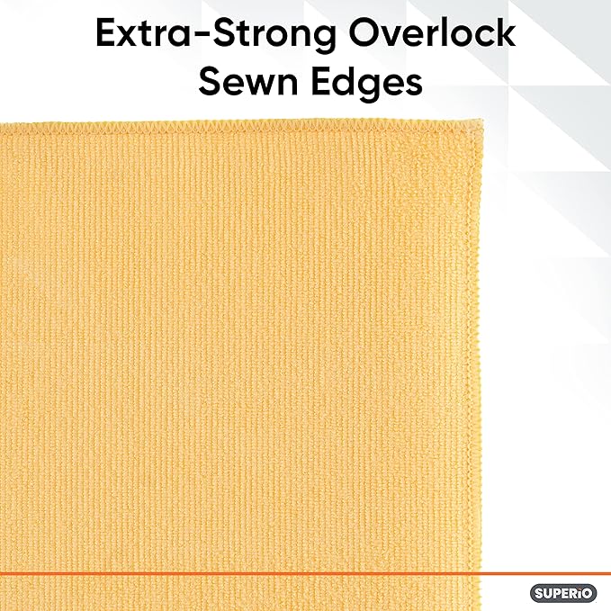 Superio Yellow Microfiber Cleaning Cloth for Cars, House, Bathroom 16x16 Miracle Cloth Streak Free Lint Free Rag Cleaning Towel, No Detergent Needed, 2 Pack