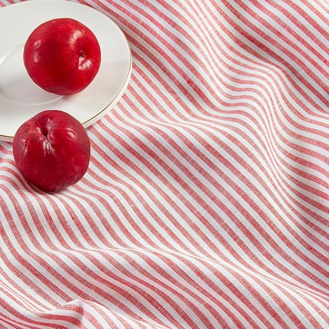Solino Home Red and White Linen Kitchen Towels Set of 2-100% Pure Linen 17 x 26 Inch Narrow Stripe Tea Towels with Hanging Loop - European Flax Kitchen Dish Cloth - Quick Dry & Machine Washable