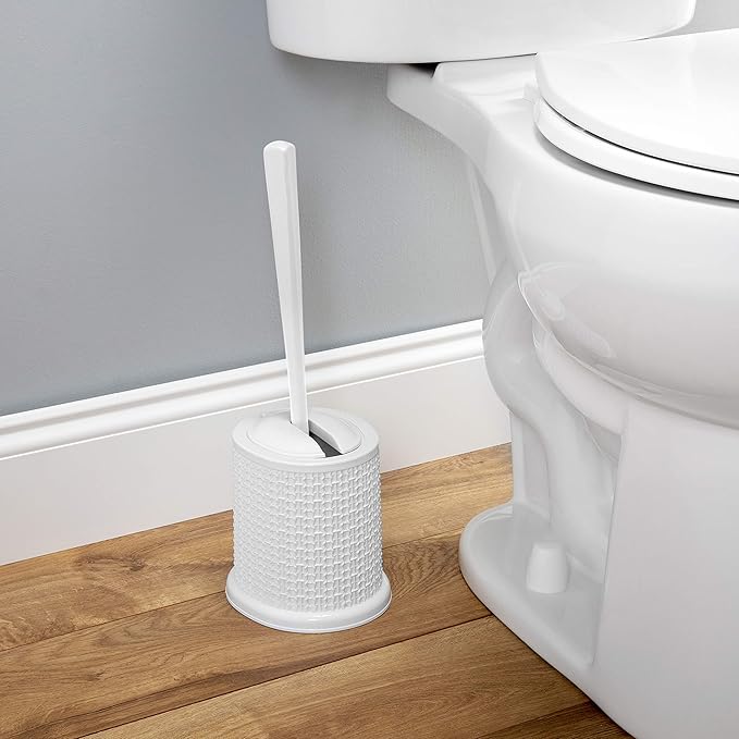 Bath Bliss Self Closing Lid Toilet Brush with Rim Scrubber | Dimensions: 5. 9" x 5. 3" x 15. 4" | Self Closing | 360 Degree Bristle | Bathroom Cleaning | Separate Rim Scrubber | White