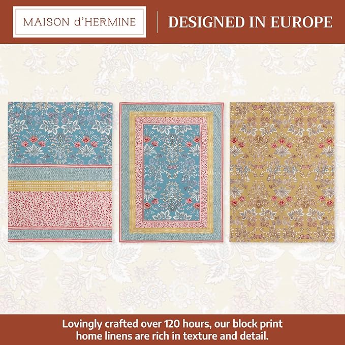 Maison d' Hermine Kitchen Towels Set of 3 100% Cotton 27.50" x 20" Reusable Cloth Tea Dish Towels Absorbent with Hanging Loop for Kitchen Farmhouse Hotel Spring Summer - Marquise