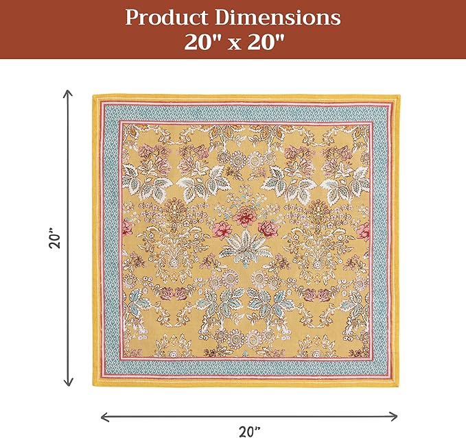 Maison d' Hermine 100% Cotton Cloth Napkins Set of 4 Everyday Reusable Square Napkins Cloth Washable Dinner Party Wedding Restaurant Hotel Kitchen Spring Summer (Marquise, 20" x 20")