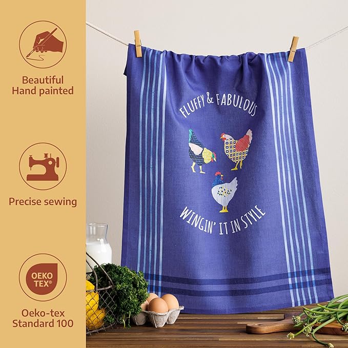 Maison d'Hermine Kitchen Towels Set of 2 100% Cotton 27.50" x 20" Reusable Cloth Tea Dish Towels Absorbent with Hanging Loop for Kitchen, Home, Dining, Cocktail Parties (Picoti)