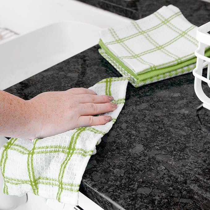 T-Fal Premium Waffle Dish Cloths: Highly Absorbent, Super Soft Long Lasting - 100% Cotton, 12"x13" Towel for Cleaning & Drying, (12-Pack), Green