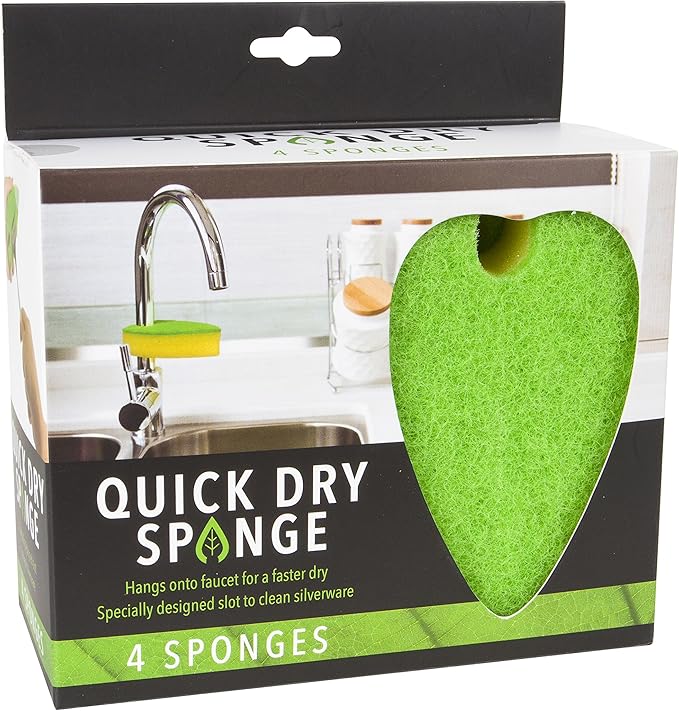 Evriholder Quick Dry Kitchen Sponges, Dual-Sided, Leaf Design for Scrubbing Dishes and Pots, Hangs from Sink Faucet to Dry, Helpful Silverware Cleaning Slot, Long-Lasting, 8 Pack