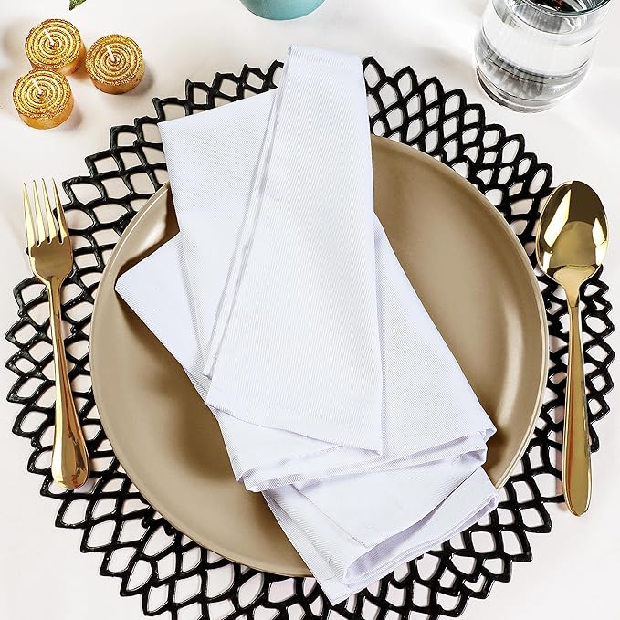 Utopia Kitchen White Cloth Napkins [24 Pack, 18x18 Inch] Absorbent Cotton Blend Washable and Reusable for Dinner, Restaurant, Lunch, Wedding and Hotel
