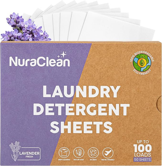 Laundry Detergent Sheets, Lavender Fresh – 50 Sheets (Up to 100 Loads), Powerful Clean, HE Compatible, Hypoallergenic, Plastic-Free, Eco-Friendly, Travel Friendly (Lavender)