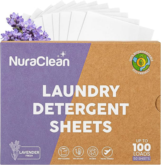 Laundry Detergent Sheets, Lavender Fresh – 50 Sheets (Up to 100 Loads), Powerful Clean, HE Compatible, Hypoallergenic, Plastic-Free, Eco-Friendly, Travel Friendly (Lavender)