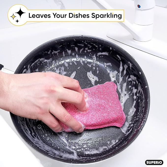 Miracle Microfiber Scrubbing Sponge, Red Extra Scrubbing Power Kitchen Sponge, Sink, Pot, Pan and Dish Washing, Super Absorbent and Rapid Drying. by Superio