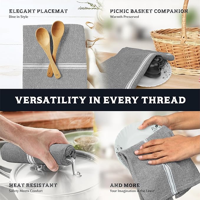 TEXAS LINEN CO. Cotton Kitchen Towels 6 Pack - 15 x 25 Inches - Highly Absorbent Dish Towels for Kitchen Drying, Soft Durable Reusable Quick Dry Tea, Kitchen and Dish Cloths Set - Grey Chambray