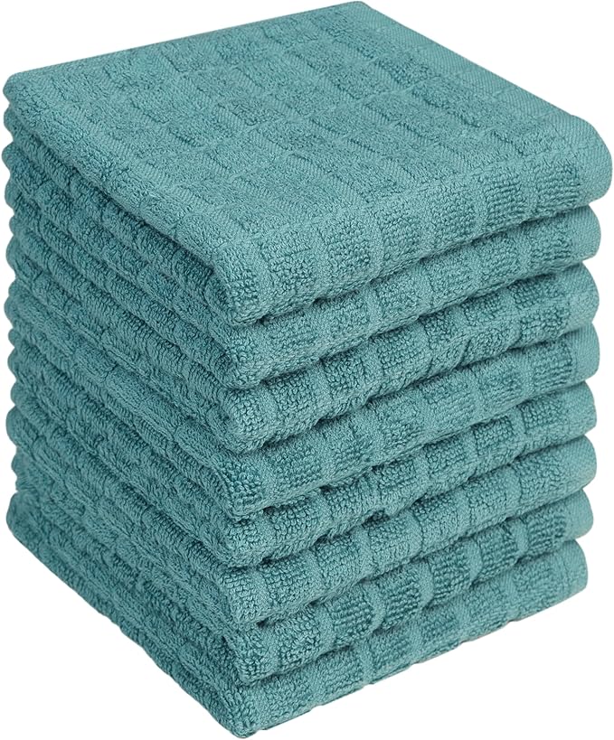 Bumble Dish Cloths (8 Pack) | 12" x 12" | 100% Cotton Kitchen Towels | 406 GSM | Soft, Highly Absorbent & Durable Dish Towels for Kitchen | Aqua