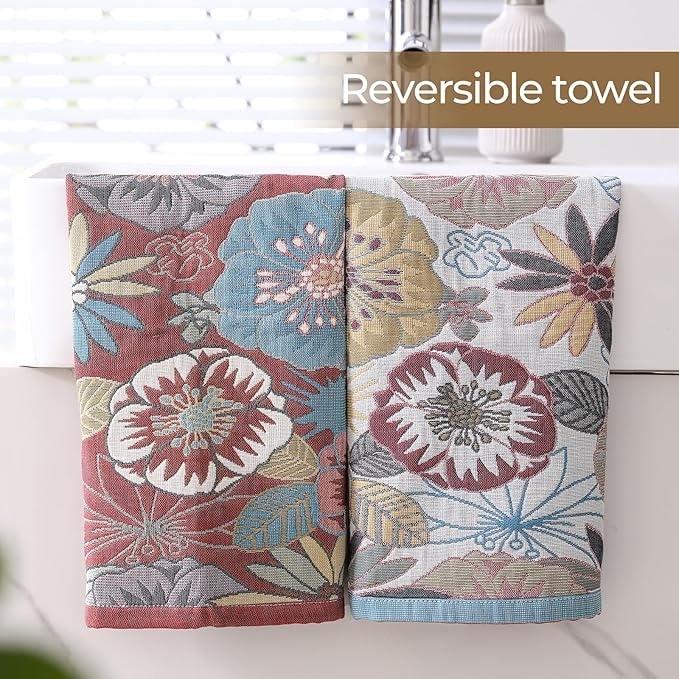 Dish Towels for Kitchen, Jacquard Woven Kitchen Towels Set, Reusable Reusable Cleaning Tea Towels Ultra Absorbent with Hanging Loop,Decorative Retro Hand Towels for Bathroom, Gift for Mom