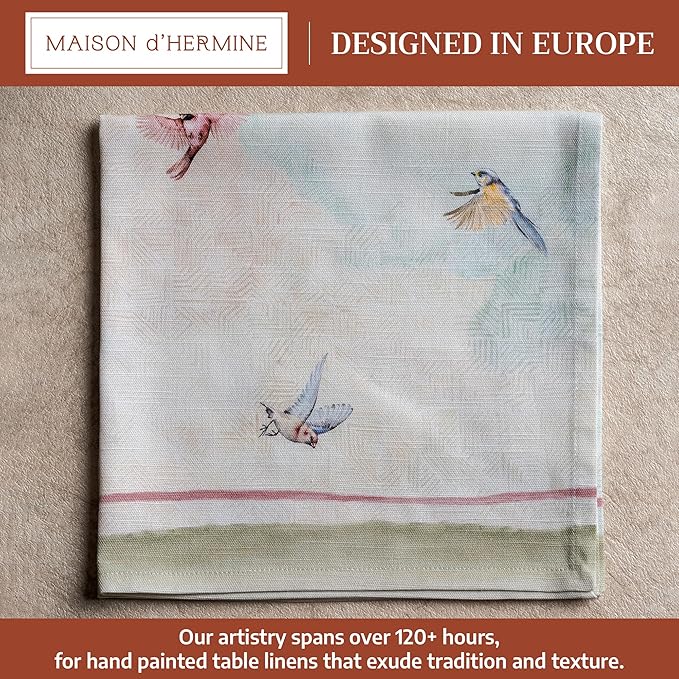 Maison d' Hermine 100% Cotton Cloth Napkins Set of 4 Everyday Reusable Square Napkins Cloth Washable Dinner Party Wedding Restaurant Hotel Kitchen Spring Summer (Flying Birds, 20" x 20")