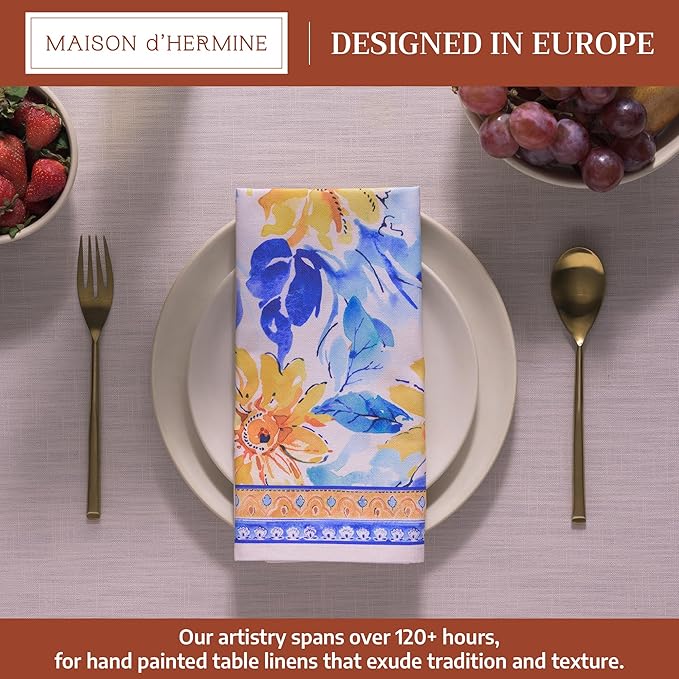 Maison d' Hermine 100% Cotton Cloth Napkins Set of 4 Everyday Reusable Square Napkins Cloth Washable Dinner Party Wedding Restaurant Hotel Kitchen Spring Summer (Girassol, 20" x 20")