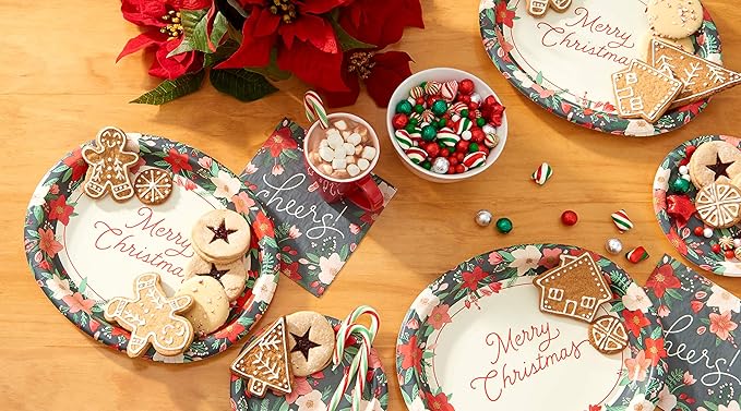 American Greetings 36-Count 12.25 in. Paper Dinner Plates, Winter Floral Christmas Party Supplies