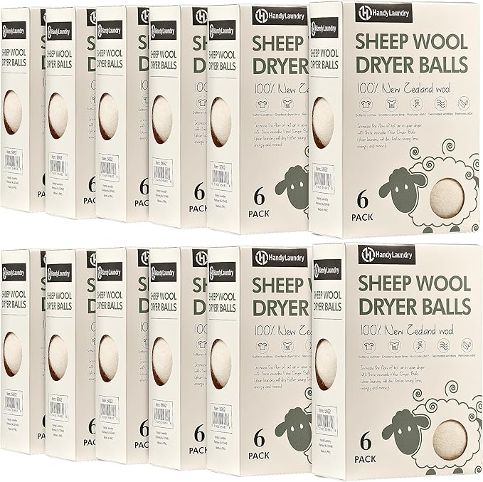 Handy Laundry Wool Dryer Balls – Natural Fabric Softener, Reusable, Reduces Wrinkles and Saves Drying Time. Large Dryer Balls Are a Better Alternative to Plastic Balls and Liquid Softener (Pack of 72)