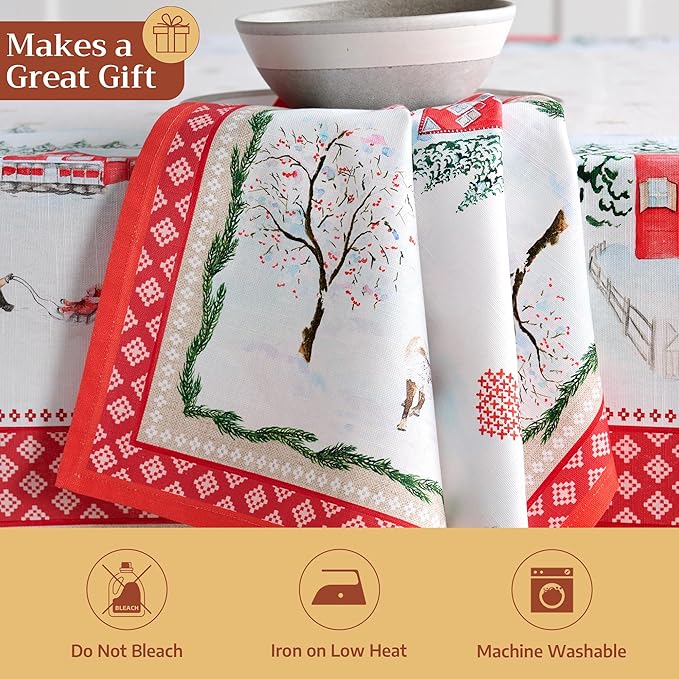 Maison d' Hermine Cloth Napkins Set of 4 100% Cotton for Thanksgiving Christmas Decorations Everyday Reusable Square Fall Napkins Cloth Washable Dinner Party (Rural Christmas, 20"x20")
