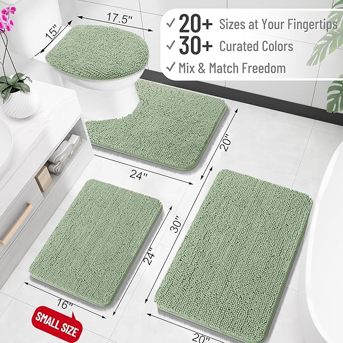 OLANLY Bathroom Rugs 30x18, Extra Soft Absorbent Chenille Bath Rugs, Rubber Backing Quick Dry, Machine Washable Bath Mats for Bathroom Floor, Tub and Shower, Home Decor Accessories, Sage Green