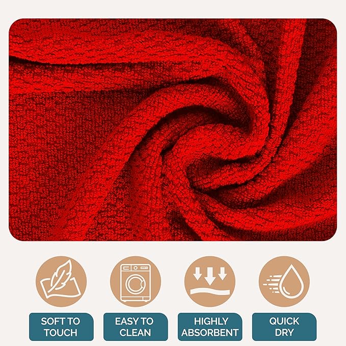 Casa Platino Kitchen Towel Set 8 Pc - 4 Dish Towels (16"x26") & 4 Dish Cloths for Washing Dishes (13"x13") - Cotton Rich, Absorbent, Quick Dry & Durable Kitchen Hand Towels for Wiping Dishes - Red.