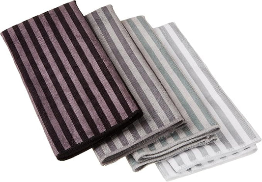 DII Cleaning Collection Multi-Purpose Microfiber, Gray Stripes, Dishtowel Set