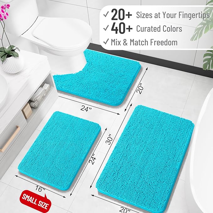 OLANLY Toilet Rugs U-Shaped 24x20, Extra Soft Absorbent Chenille Contour Bathroom Rugs for Toilet, Dry Quickly, Machine Washable, Non-Slip Bath Mat, Aqua Sky