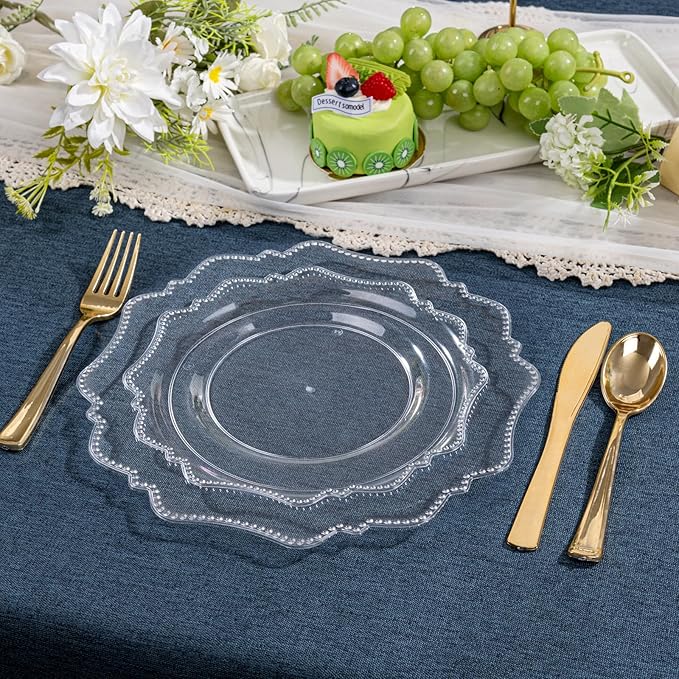 COLOSUS 60pcs Clear Plastic Plates Disposable -Heavy duty Plastic Party Plate set Include 30 dinner plates and 30 dessert/salad plates for Party/Wedding