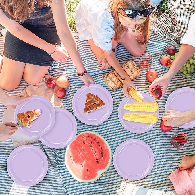 QZYL 50 PCS Paper Plates, 7 Inches Round Lavender Small Paper Plates, Disposable Plates for Party, Disposable Paper Plate Set, Strong and Sturdy Party Favors for Bridal Great Party Graduations Picnic