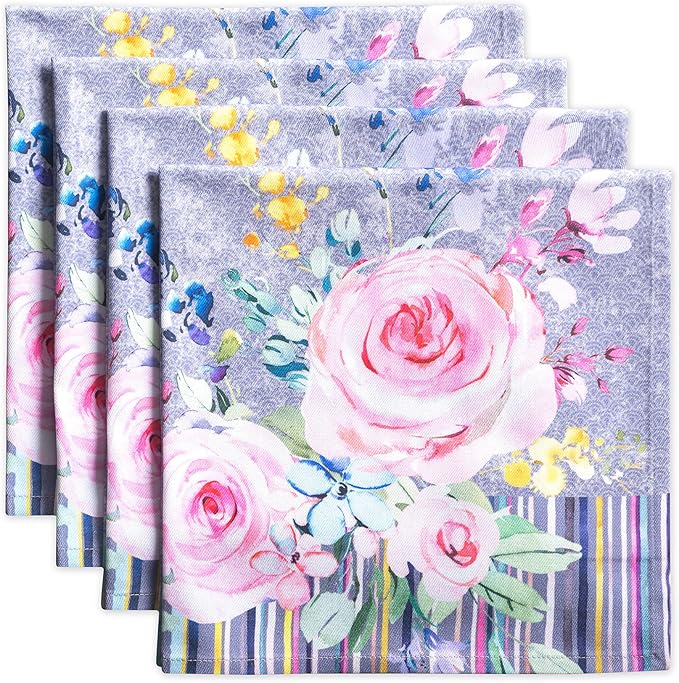 Maison d' Hermine 100% Cotton Cloth Napkins Set of 4 Everyday Reusable Square Napkins Cloth Washable Dinner Party Wedding Restaurant Hotel Kitchen Spring Summer (Sweet Rose Lavender - Lush, 20" x 20")