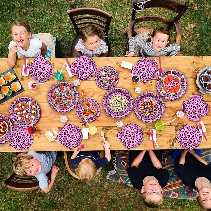 100 Pieces Pink Leopard Print Party Tableware Set – Hot Pink Cheetah Plates, Napkins and Forks, Disposable Dinnerware for Girls Birthday, Baby Shower and Safari Party Supplies
