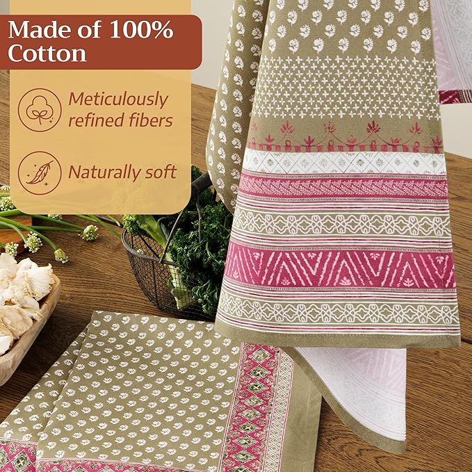 Maison d'Hermine Kitchen Towels Set of 2 100% Cotton 27.50" x 20" Reusable Cloth Tea Dish Towels Absorbent with Hanging Loop for Kitchen, Home, Dining, Cocktail Parties (Manosque)
