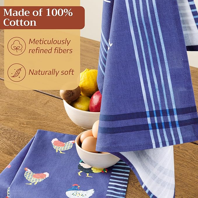 Maison d'Hermine Kitchen Towels Set of 2 100% Cotton 27.50" x 20" Reusable Cloth Tea Dish Towels Absorbent with Hanging Loop for Kitchen, Home, Dining, Cocktail Parties (Picoti)